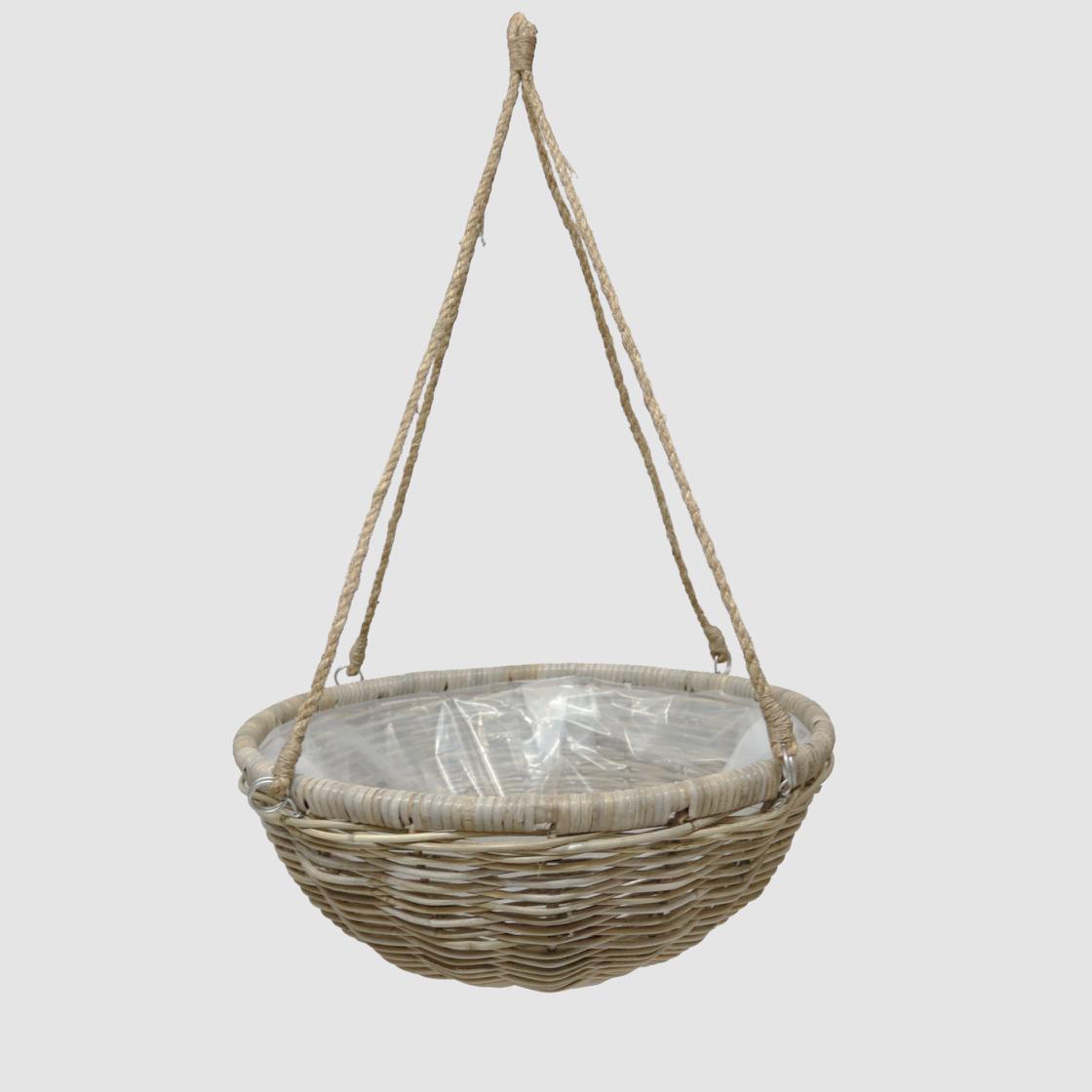 Natural Rattan Hanging Planter with Liner – Beige – product photo 1