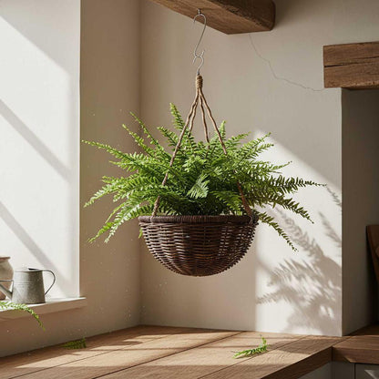 Natural Rattan Hanging Planter with Liner – Beige – product photo 2